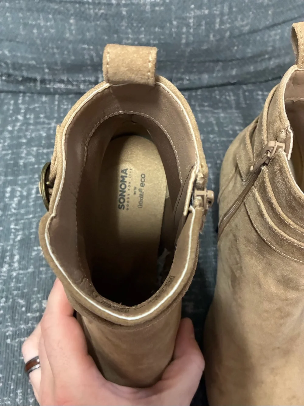 Kohl's Camel Suede Ankle Booties with Wrap Strap Detail